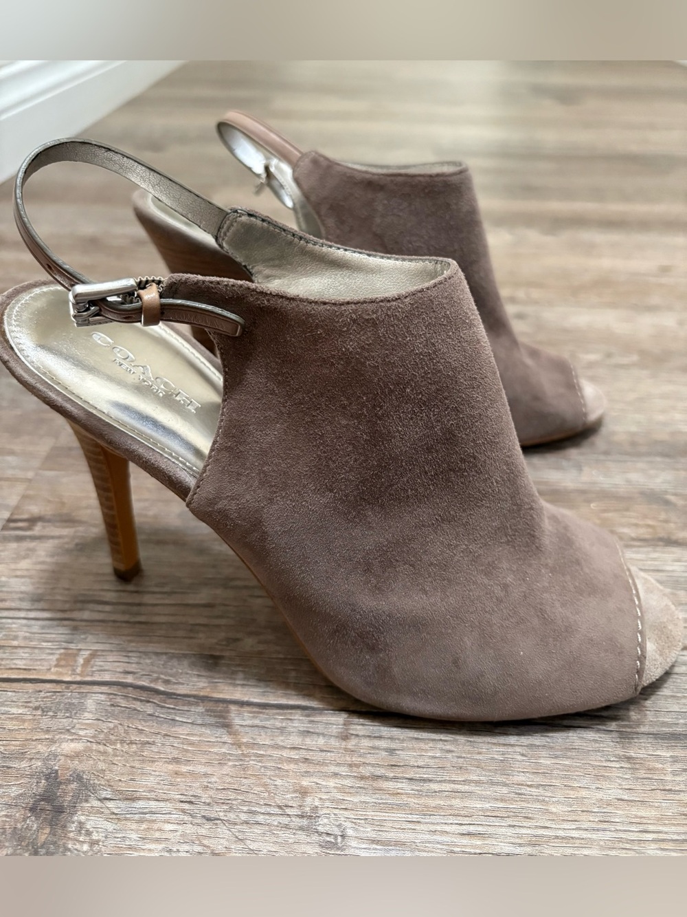 Coach Brown Suede Peep-Toe Slingback Heels